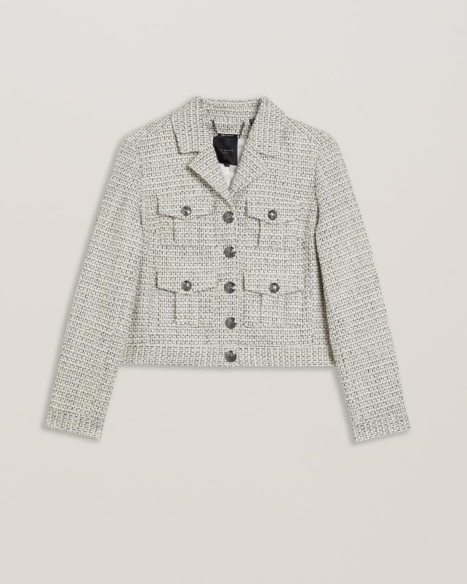 Veste Ted Baker Boxy Fit Cropped Boucle Blanche Femme | GAD-56029929